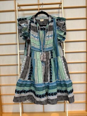 Elan Multicolor Geometric Print Tiered Dress
